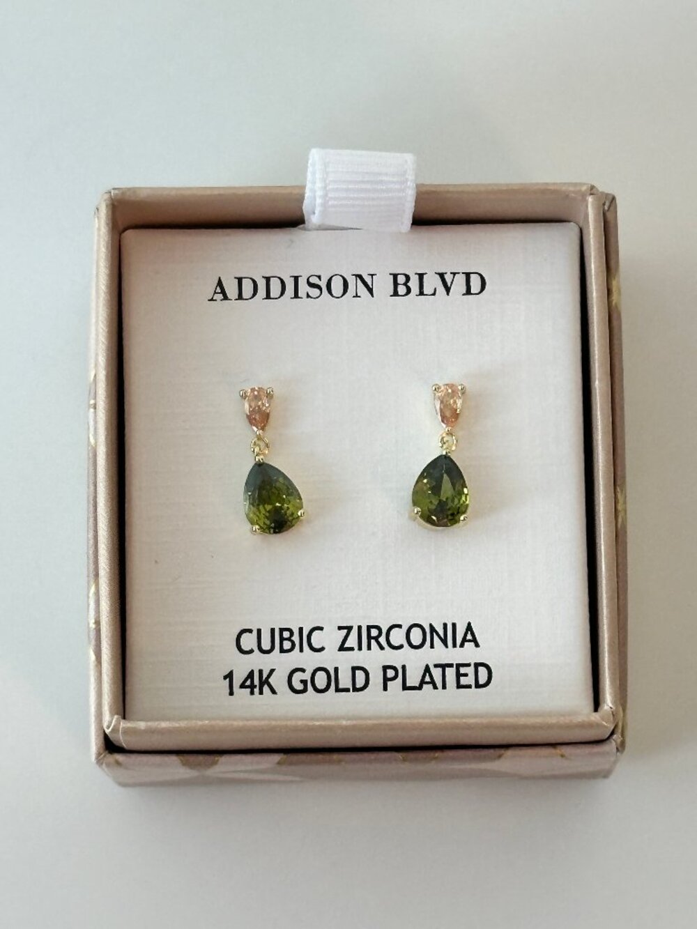 Addison Blvd Cubic Zirconia 14k Gold Plated Emerald Tear Drop Earrings